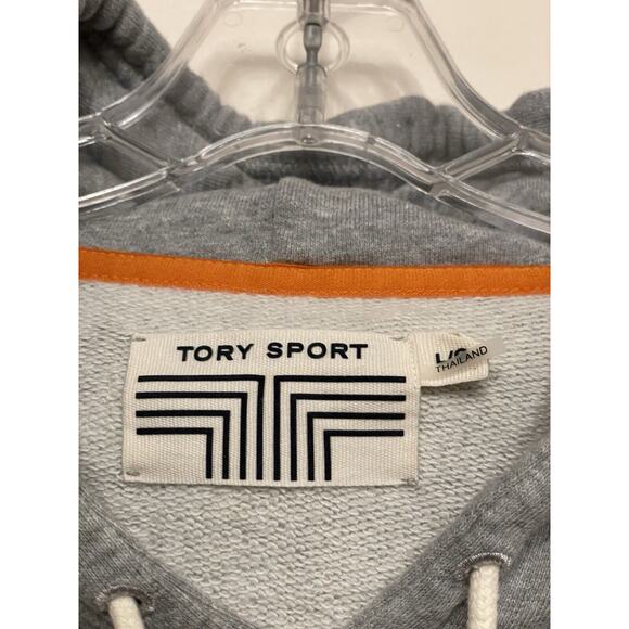 Tory Burch Tory Sport Chevron Hooded Sweatshirt Size Large Gray French Terry - Picture 7 of 8